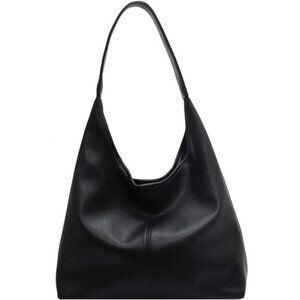 Slouchy Tote Bag Casual PU Leather Black